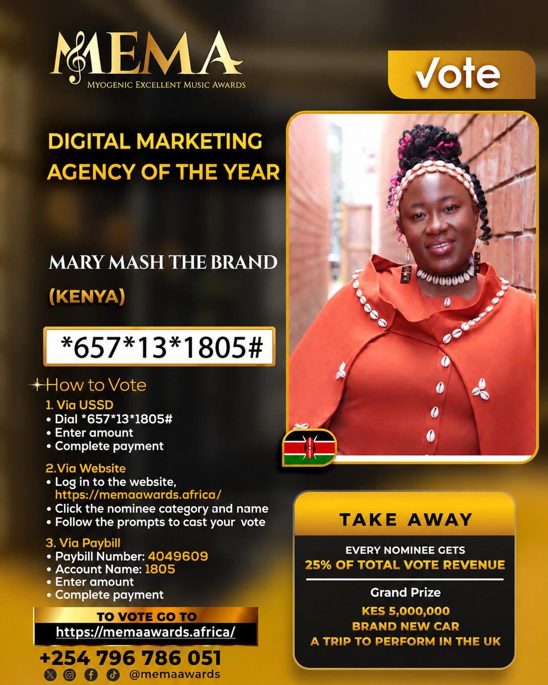 MEMA Awards 2026 voting poster — Mary Mash The Brand nominated for Digital Marketing Agency of the Year