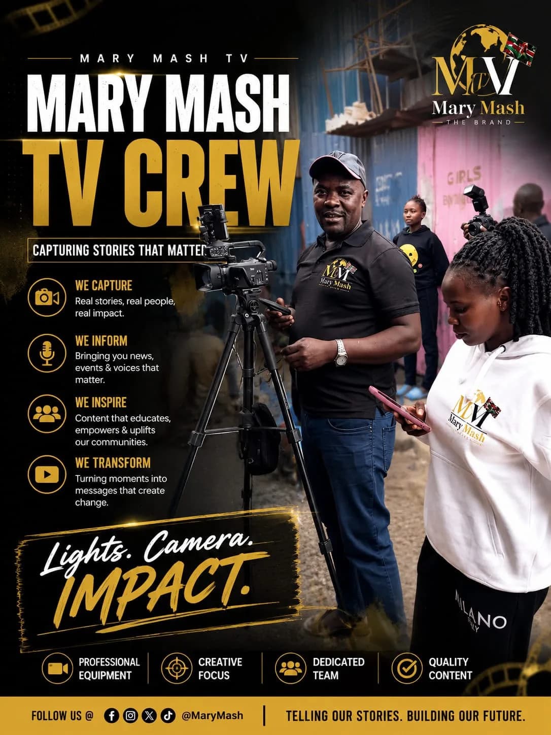 Mary Mash TV Crew poster — we capture, we inform, we inspire, we transform